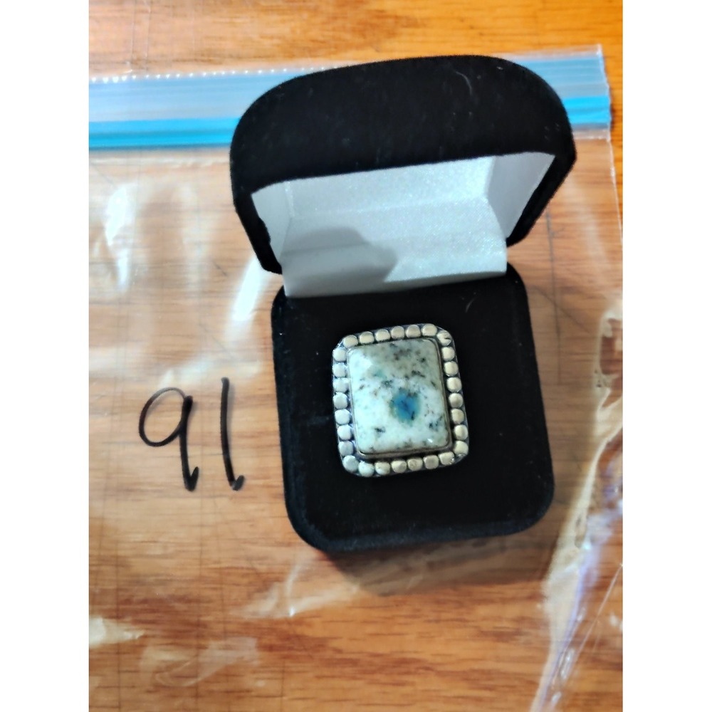 K2 Azurite Granite 925 Sterling Silver Beaded Statement Ring Size 7 White Blue